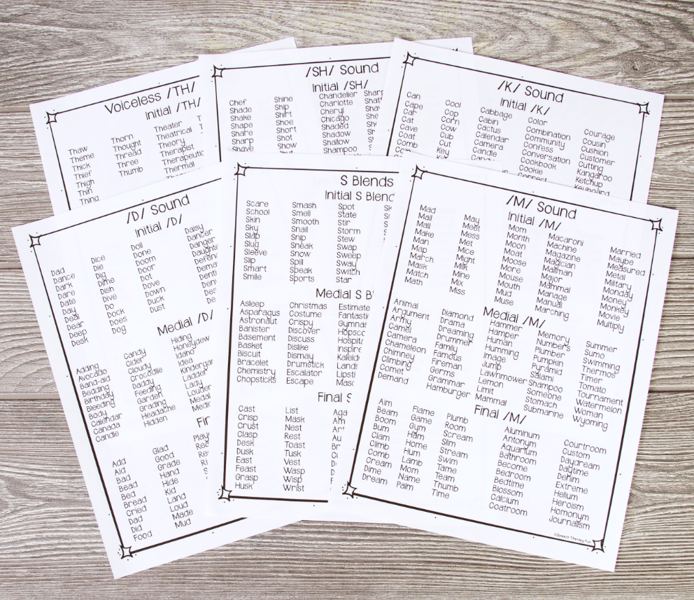 Articulation Word Lists